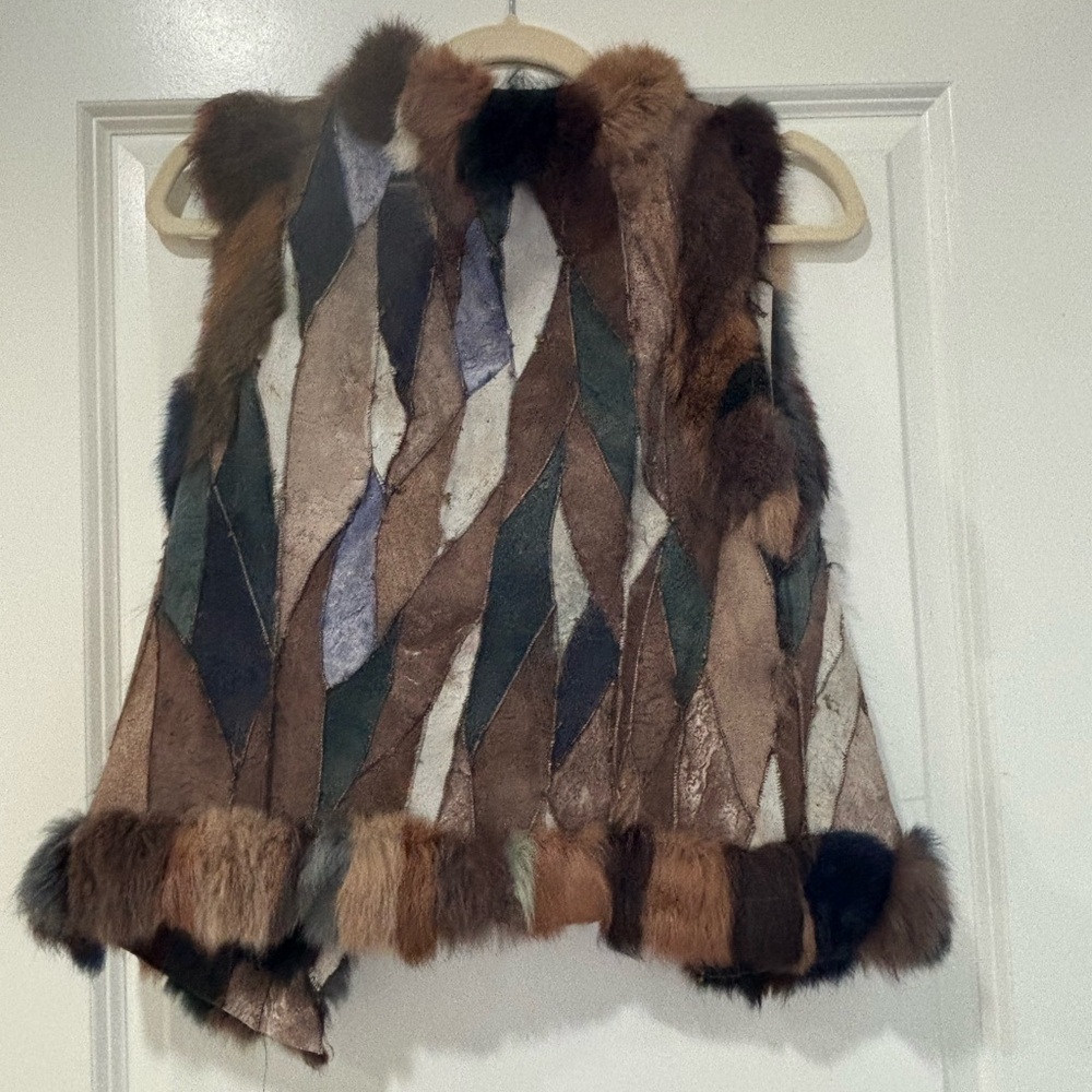 Bebe Multicolor Fur Patchwork Vest Size Small - image 3
